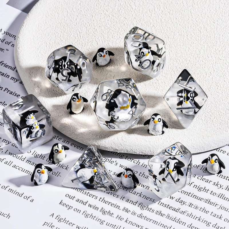 weyano Penguin Resin D&D Dice Set, 7-Piece Polyhedral Dice (D4, D6, D8, D10, D12, D20, D%) Dungeons and Dragons Dice Set - Image 2